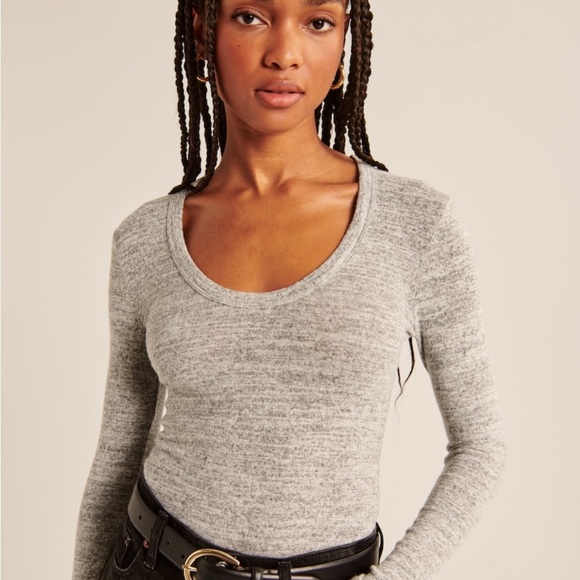 Abercrombie u0026 Fitch | Tops | Af Long Sleeve Cozy Scoopneck Bodysuit In  White | Poshmark